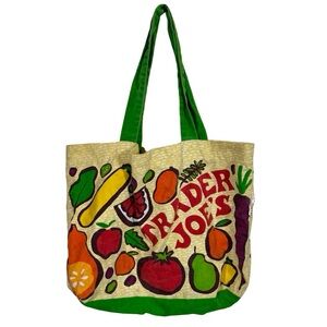 Trader Joe's Colorful Fruit Canvas Reusable Grocery Tote Bag